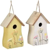 Florists Products Nistkasten Deko Vogelhäuschen Holz Weiß Gelb 13cm 2er Set, 2 Stück