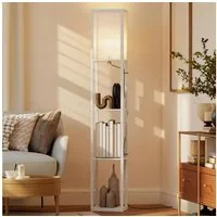 HOMCOM Stehlampe Standlampe mit Lampenschirm, Ablagefächer, Lichtquelle, Fußschalter, ohne Leuchtmittel, Stehlampe mit Ablagen, platzsparend