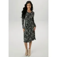 Aniston SELECTED Jerseykleid im grafischen Musterdessin und gerafftem Taillenbund