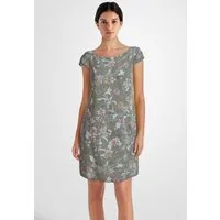 PEKIVESSA Sommerkleid Leinenkleid knielang kurzarm (Einzelartikel, 1-tlg) Leinenstoff mit Blumenmuster