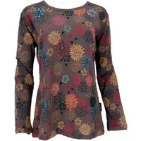 Guru-Shop Longsleeve Besticktes Langarmshirt Hippie chic Retro - braun alternative Bekleidung