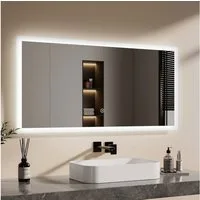 EMKE Badspiegel Badezimmerspiegel LED Badspiegel mit beleuchtung Wandspiegel (Vertikal und Horizontal möglich, Touch-schalter), kaltweiß 6500K Beleuchtung IP44, ohne Stauraum
