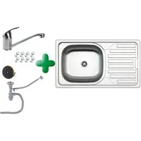 Faizee Möbel Edelstahlspüle Edelstahlspüle 76x44 Edelstahlspüle Abtropffläche Küchenspülbecken, Eckig mit Armatur klein Chrom, 76/15 cm