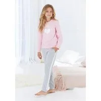Buffalo Pyjama (2 tlg., 1 Set) langer Schlafanzug, unifarben mit Herzdruck, aus Baumwolle