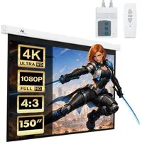 Maclean MC-552 150 Zoll 4:3 – Elektrische Beamer Leinwand mit Fernbedienung Motorleinwand (Wand & Deckenmontage, Gain 1.0, Matt Weiß (300x220 cm)