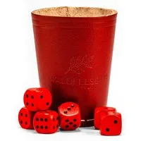 Waldfelsen Spiel – Echtleder Würfelbecher (9 cm) mit 6 Würfeln (16 mm) aus Buchenholz, Würfelspiel, Verschiedene Farben