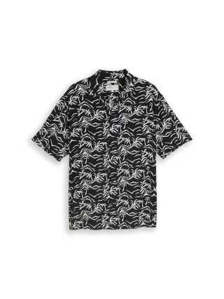 Denim Tom Tailor - Relaxed Fit Resort Hemd mit Leinenanteil black sun palm print - Gr. - L