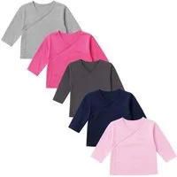 LOREZA Wickelshirt 5er Set Mädchen Baby Wickelshirts langarm 100% Baumwolle (Set, 5-tlg., 5er-Pack)