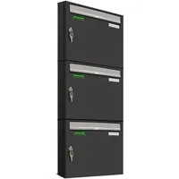 AL Briefkastensysteme Wandbriefkasten 3 Fach Premium Briefkasten A4 in RAL 7016 Anthrazit Grau wetterfest