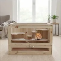 Feel2Home Kleintierkäfig Nagerkäfig Kleintierstall Mäusekäfig Holz versch. Etagen Hamsterkäfig, 5 Etagen
