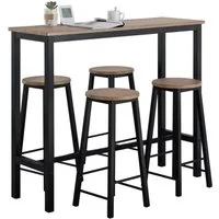 SoBuy Bartisch OGT22, Küchentisch Set, Esstisch mit 4 Stühlen platzsparend, Esszimmer, 5-teilig Bartisch mit Stühlen Esstisch im Industrie-Design Balkon