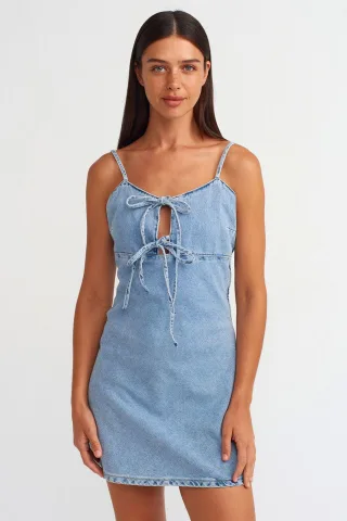 Baumwoll-Jeans-Minikleid im A-Linien-Stil mit Ausschnitt