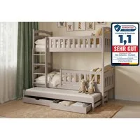 Kids Collective Etagenbett Hochbett Stockbett Kinderbett 90x200 cm mit Ausziehbett und Schubladen (Modell 2025), Umbaubar zu 3 Einzelbetten mit Lattenrosten & Rausfallschutz, Kaschmir