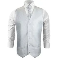 Paul Malone Anzugweste Herren Hochzeitsweste mit Plastron Set 2tlg Florale - Bräutigam (Set, 2-tlg., mit Weste und Plastron) silber weiß V20, Gr. 52 (M)