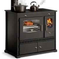 Prometey Festbrennstoffherd Küchenofen Holzherd P ECO INOX Edelstahlbackfach, linke Version, 7.0 kW