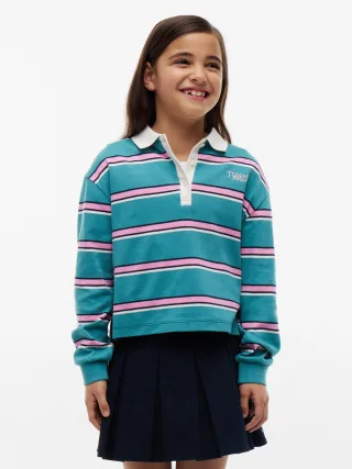 RUGBY STRIPE POLO LS Platinum Teal Stripes - Gr. - 14