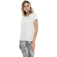 Passioni Tunikashirt T-Shirt in Weiß mit goldener Kette am Rundhalsausschnitt