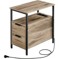 VASAGLE Beistelltisch (1-St), Nachttisch mit Steckdosenleiste, 2 Schubladen, 60 x 30 x 61 cm