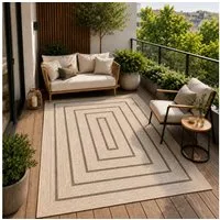 Vimoda Outdoorteppich Ventura, wetterfest robust kurzflor teppich Balkon Terrasse Küche, Rechteckig, Höhe: 5 mm, In- & Outdoor geometrisches Design Teppich waschbar in Grün Beige Grau