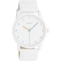 OOZOO Quarzuhr Damenuhr C11059 Bunt Lederband Weiss 38 mm C11059