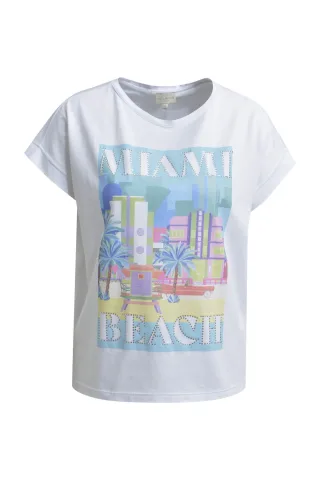 Milano Italy - Shirt w roundneck + oversized shoulder white - Gr. - S