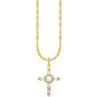 THOMAS SABO Kette mit Anhänger Cross Romance, mit Zirkonia (synth) - mit Süßwasserzuchtperle