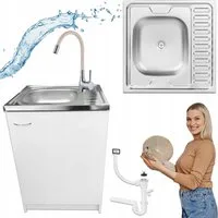 STAMAR Spülenschrank Küchenschrank 60cm Weiß Spüle Reversibel Flexarmatur Beige Siphon Standschrank 60cm Tiefe Geschirrspüler Komplett Montagefertig Set