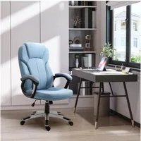 Vinsetto Bürostuhl Computerstuhl Ergonomisch Drehstuhl höhenverstellbar Wippfunktion (Drehstuhl, 1 St), Leinenoptik Hellblau 66 x 75 x 110–120 cm
