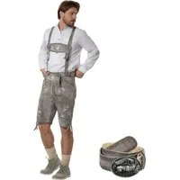 dressforfun Trachtenhose Komfortable Lederhose aus weichem, langlebigem Ziegenleder (Herrenhose Marlon, für Volksfeste in Sandfarben) mit Stickereien, Edle Knochenknöpfe, Inkl. Ledergürtel und Hosenträger