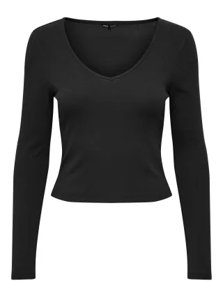 ONLY - ONLKAYA L/S V-NECK SHORT TOP JRS NOOS black - Gr. - XL