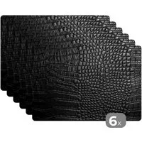 MuchoWow Platzset Leder - Textur - Schwarz - Grau, (6-St), Platzsets, Tischset, Abwaschbar, Tischsets, Platzdeckchen
