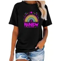 Banco T-Shirt Damen Kurzarm Rainbow Print Unifarben hochwertiger Print