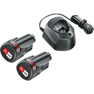 Bosch Starter-Set, 2 x Akkupacks PBA 12V 1.5Ah O-A + Ladegerät GAL 1210 CV - 1600A01L3E