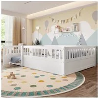 Flieks Kinderbett, Bodenbett Massivholzbett 140x190cm mit Gitter und Lattenrost