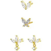Hey Happiness Ohrstecker-Set Feenzauber, Layer Silber 925 Set für Damen, 4er Kristall Ohrring Set Schmetterling & Blumen, Brautschmuck