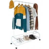 relaxdays Kleiderständer rollbar mit 2 Ablage, weiß
