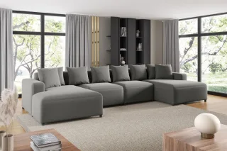 Wohnlandschaft Sofa U-Form Designersofa MEGAN in Stoff Salvador Grau
