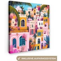 OneMillionCanvasses® Leinwandbild Bunt - Rosa - Orange - Gelb - Blumen, Fotodruck (1 St), Wandbild, Deko Schlafzimmer Wohnzimmer Flur 20x20 cm