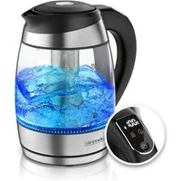 Arendo Wasserkocher Teekocher aus Glas & Edelstahl mit Temperatureinstellung und Teesieb, 1,8 l, 2200 W, Temperaturwahl 40° C - 100° C, Überhitzungsschutz, Warmhaltefunktion