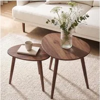 skølm Couchtisch Lodur aus Eiche Massivholz, Holztisch mit 3 Tischbeinen für Wohnzimmer, Wohnzimmertisch 55x38x45 cm und 70x38x50 cm, ovale Tischplatte