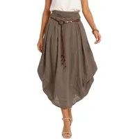 dy_mode Ballonrock Damen Leinenrock Midi Ballonrock Sommerrock Midirock in Unifarbe, mit Teil-Gummibund, Variabler 2-in-1 Look