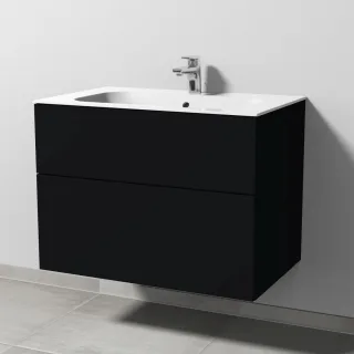 Sanipa 3way Keramik-Set Finion Keramik-Waschtisch und Unterbau mit 2 Auszügen, Schwarz-Matt SF40008