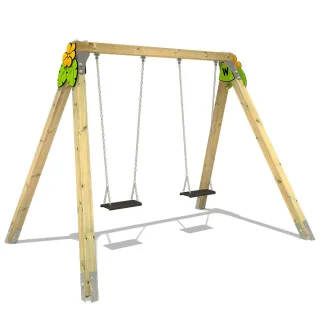Profi Doppelschaukel PRO Leaf aus Massivholz - DIN EN 1176 zertifiziert für Kindergärten - Robuste Spielplatz Outdoor Schaukel - Wickey