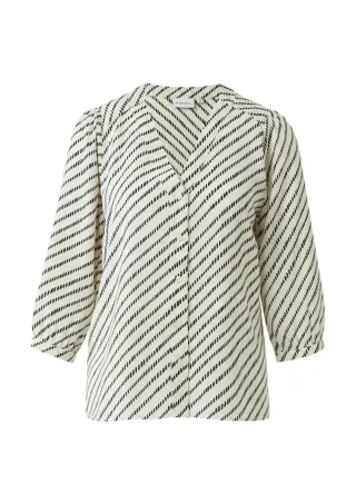 comma - Gemusterte Chiffon-Bluse mit V-Ausschnitt beige/schwarz - Gr. - 44