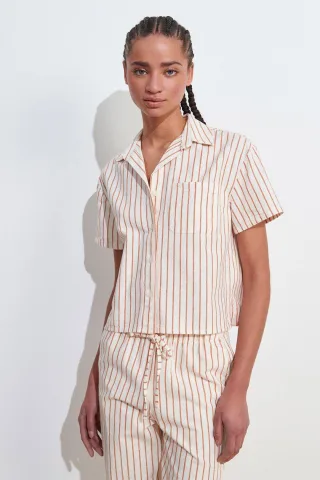 Damen Leinenmix Kurzarmshirt