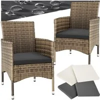tectake Rattanstuhl 2er Set Rattanstuhl (Set, 2 St), Polsterbezüge in Beige und Grau