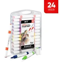 ART-X Marker Acryl Marker Set - 24 Farben, Doppelspitzen, Für Künstler & Hobby, (Doppelspitzen-Marker-Set, 24 Farben, doppelseitig mit feiner und breiter Spitze), Wasserbasis, Ungiftig, Schnelltrocknend, Doppelseitig