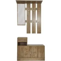 HTI-Line Garderoben-Set Garderobe Thekla, (Set, 1x Garderobenpaneel und 1x Schuhschrank, ohne Dekoration), Garderobenpaneel mit Spiegel, Hutablage und 5 Haken