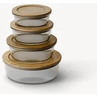 Zoha Frischhaltedose Vorratsdosen Glas mit Deckel - Set mit Akaziendeckel, (4-tlg., luftdicht), Mikrowellenfest, spülmaschiengeeignet und ofenfest ohne Deckel