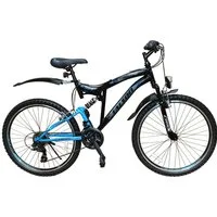 Talson Mountainbike 26 Zoll Fahrrad mit, 21 Gang Shimano, Kettenschaltung, mit Beleuchtung nach StVZO und Vollfederung Schwarz-Blau